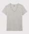 Damen-T-Shirt LE DROIT mit V Ausschnitt aus Baumwolle grau BELUGA CHINE