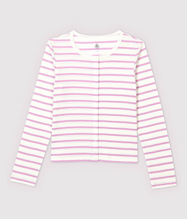 Cardigan aus gestreifter Baumwolle/Leinen Damen weiss/rosa