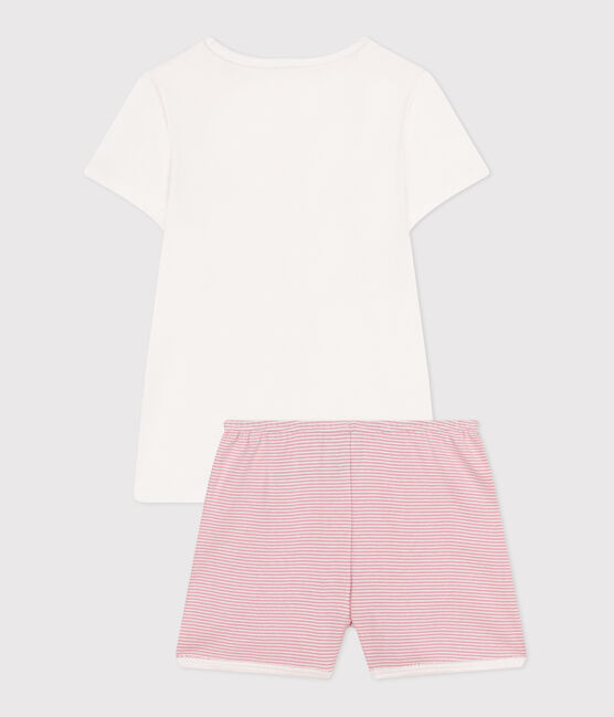 Kinder-Kurzpyjama aus Baumwolle weiss MARSHMALLOW/rosa CHARME