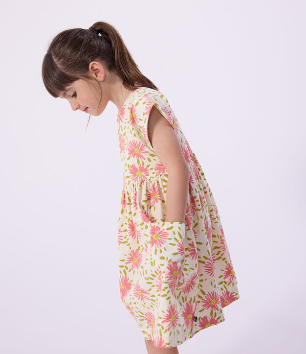 Kurz&auml;rmeliges Kinder-Kleid aus Baumwolle mit Blumenmuster weiss/vielfarbig