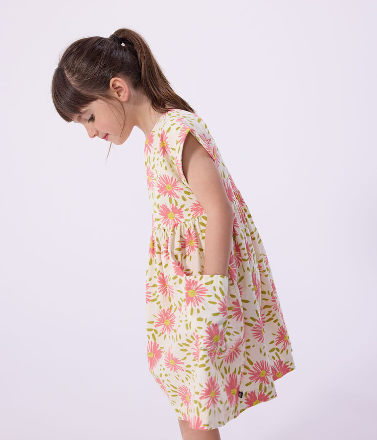 Kurz&auml;rmeliges Kinder-Kleid aus Baumwolle mit Blumenmuster weiss/vielfarbig