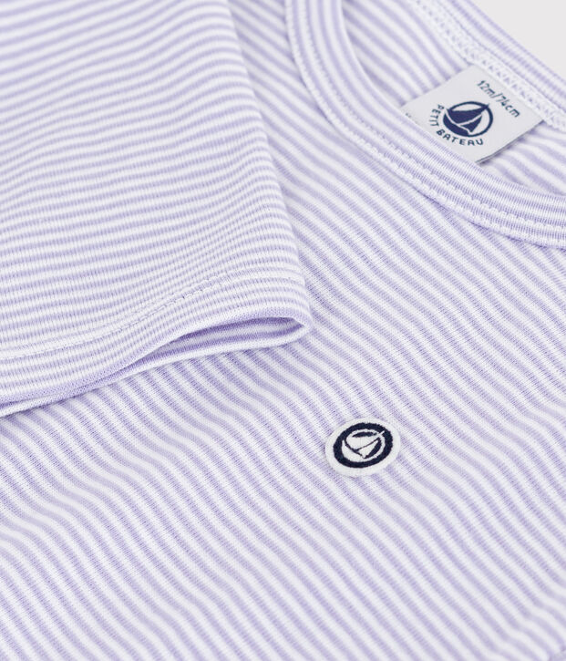 Lang&auml;rmeliges Baby-T-Shirt aus Baumwolle mit Streifen violett/weiss