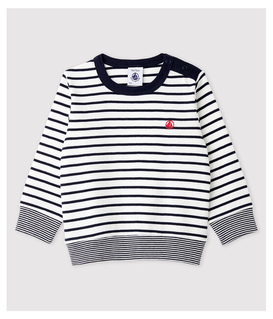 Gestreiftes Baby-Sweatshirt aus Baumwolle für Jungen weiss MARSHMALLOW/blau SMOKING