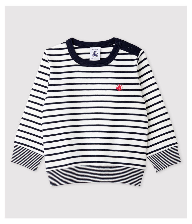 Gestreiftes Baby-Sweatshirt aus Baumwolle f&uuml;r Jungen weiss/blau
