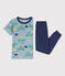 Kurzärmeliger Entdecker-Kinderpyjama aus Baumwolle für Jungen blau CHALOUPE/weiss MULTICO
