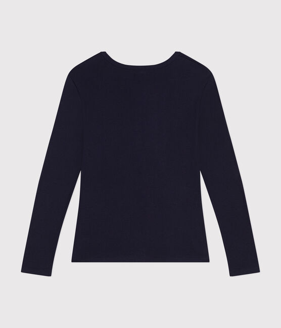 Langärmeliges Damen-T-Shirt L'Iconique aus einfarbigem Rippstrick blau SMOKING
