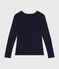 Langärmeliges Damen-T-Shirt L'Iconique aus einfarbigem Rippstrick blau SMOKING