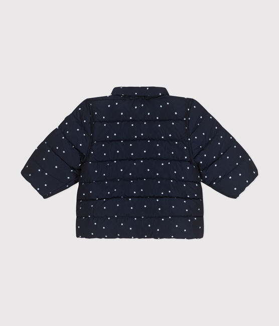 Gemusterte  Baby-Winterjacke mit einrollbarer Kapuze blau SMOKING/weiss MARSHMALLOW