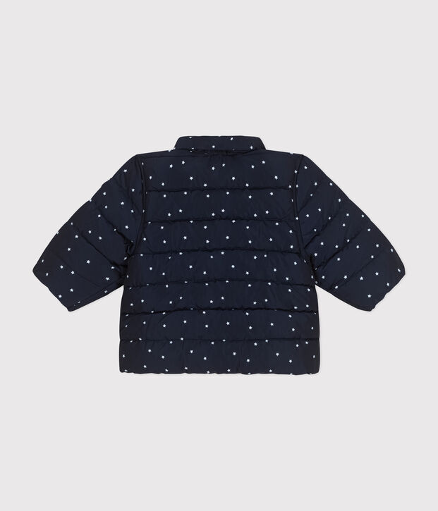 Gemusterte  Baby-Winterjacke mit einrollbarer Kapuze blau/weiss