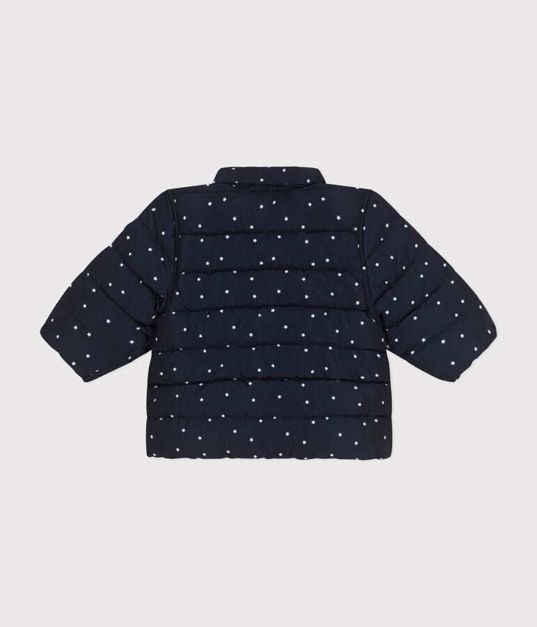 Gemusterte  Baby-Winterjacke mit einrollbarer Kapuze blau/weiss