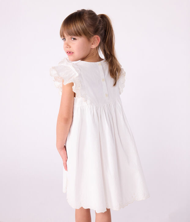 Kurz&auml;rmeliges Kinder-Kleid aus einfarbiger Baumwolle weiss