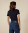Kurzärmeliges Damen-T-Shirt L'ICONIQUE aus einfarbigem Rippstrick blau SMOKING