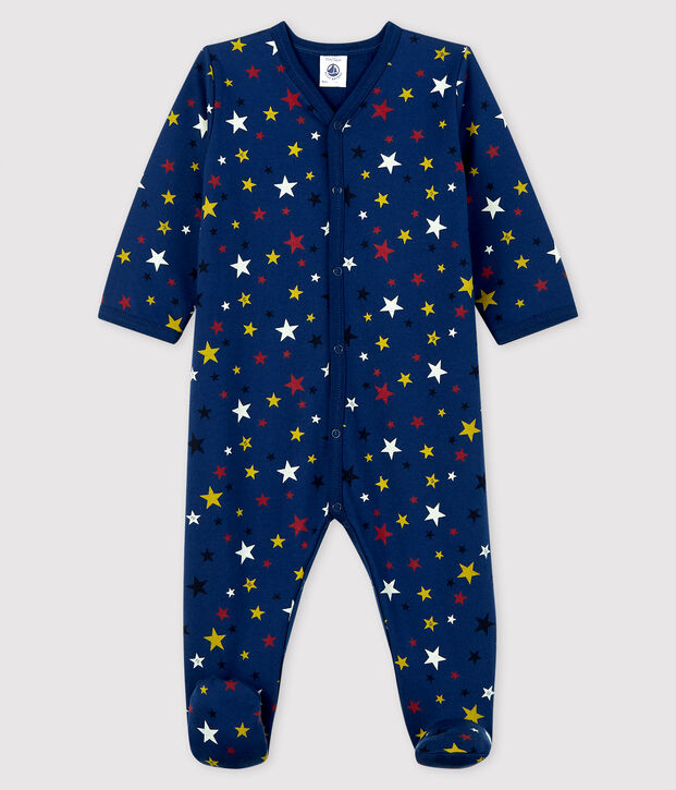 Baby-Strampler mit Sternen-Motiv aus Molton blau/vielfarbig