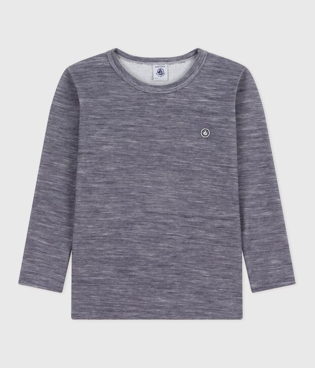 Lang&auml;rmeliges Kinder-T-Shirt aus Wolle und Baumwolle mit Streifen blau/weiss