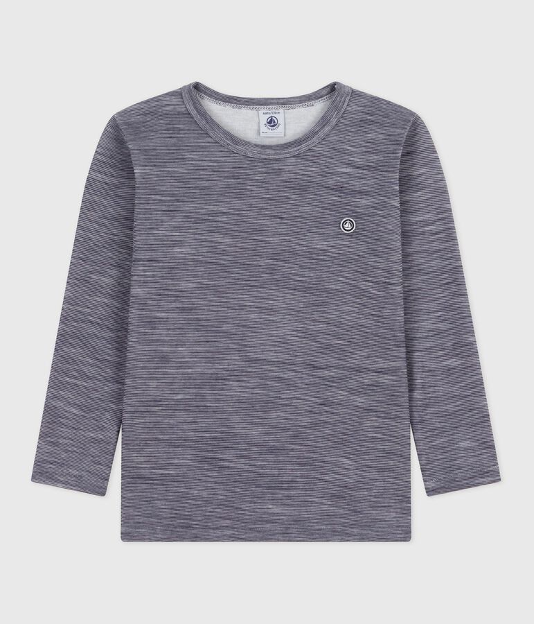 Lang&auml;rmeliges Kinder-T-Shirt aus Wolle und Baumwolle mit Streifen blau/weiss