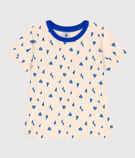 Kurzärmeliges Kinder-T-Shirt aus bedruckter Baumwolle blau AVALANCHE/weiss PERSE