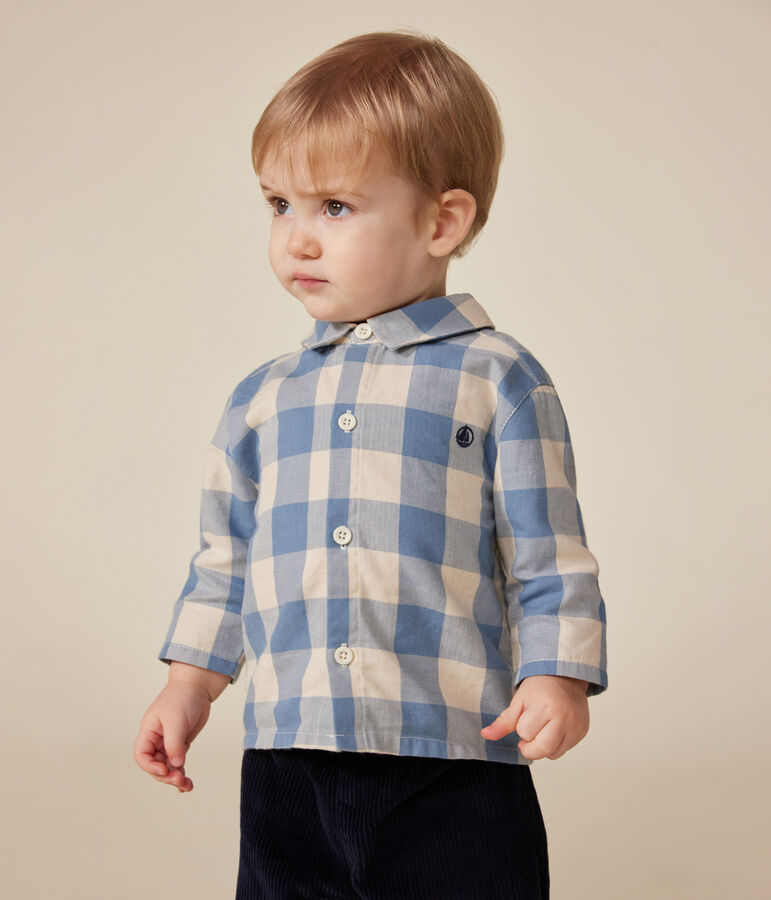 Baby-Hemd aus Flanell blau/naturfarben