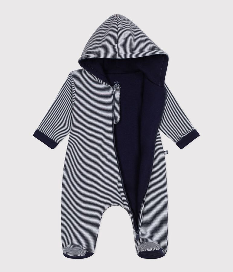 Wattierter Baby-Overall mit Kapuze und F&uuml;&szlig;chen, gestreift blau SMOKING/weiss MARSHMALLOW