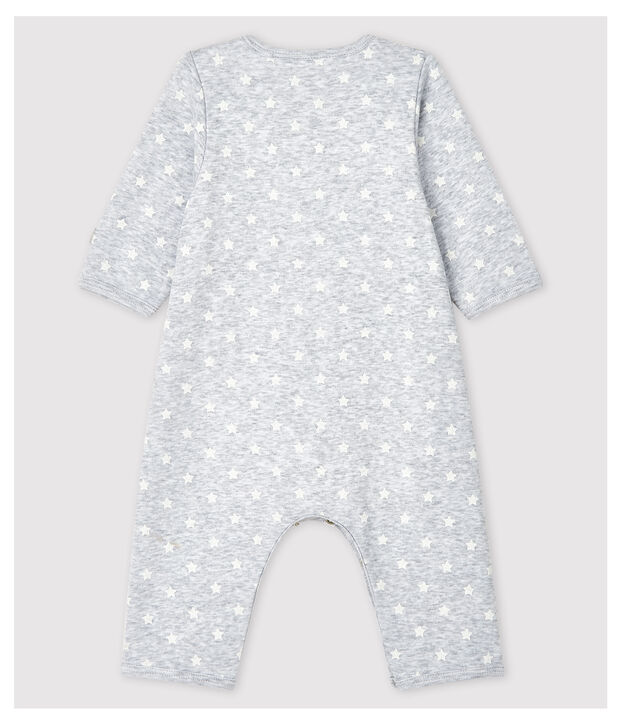 Fu&szlig;loser Baby-Bodyjama aus Bio-Baumwolle grau/weiss