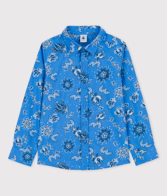 Gemustertes Hemd aus Popeline für Jungen blau BRASIER/weiss MULTICO