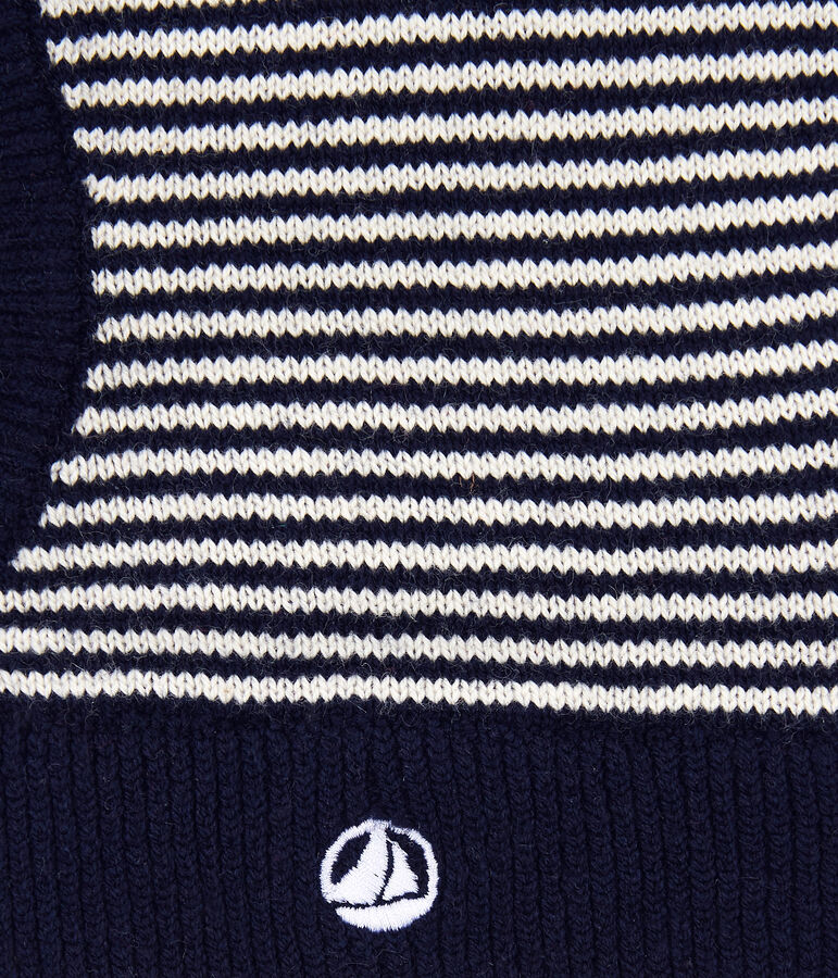 Baby-Kapuzenm&uuml;tze aus Baumwolle blau/weiss