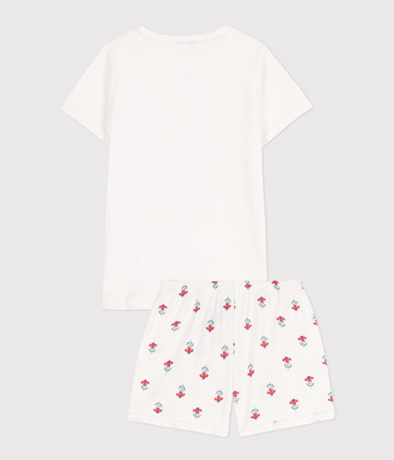Kinder-Kurzpyjama aus Baumwolle mit Blumenmotiv für Mädchen weiss MARSHMALLOW/weiss MULTICO
