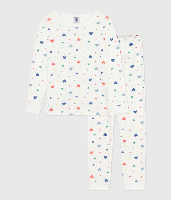 Kinder-Pyjama aus Baumwolle mit eng anliegenden Beinen und Herzmotiv weiss MARSHMALLOW/weiss MULTICO