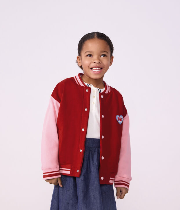 Kinder College-Jacke aus Baumwolle im Colorblock rot