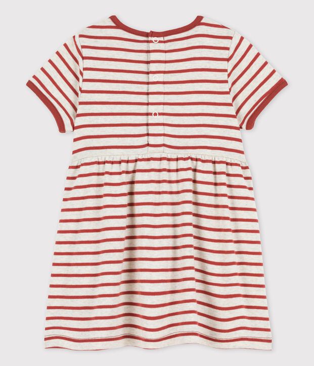 Kurz&auml;rmeliges, gestreiftes Babykleid aus Bio-Baumwolle beige/braun