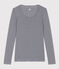 Körpernahes Damen-T-Shirt aus leichter gestreifter Baumwolle blau SMOKING/weiss MARSHMALLOW