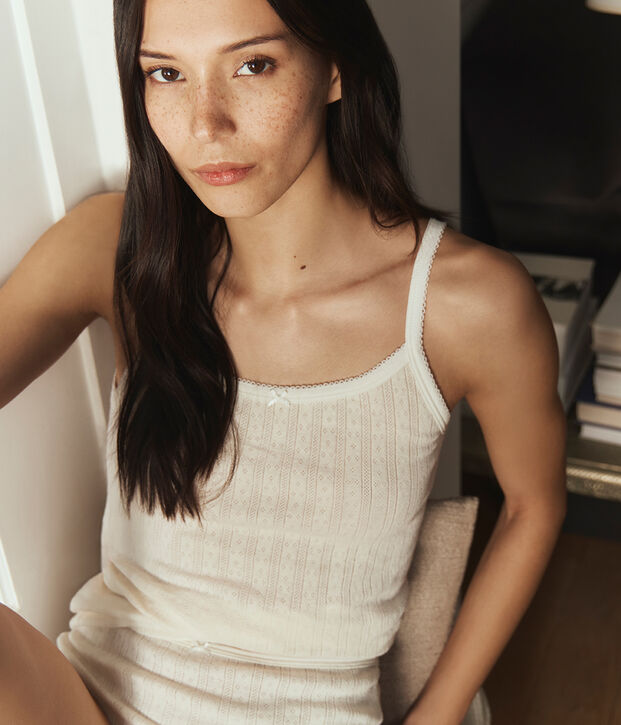 Damen Spaghetti-Top aus Baumwolle mit Lochstickerei MILK