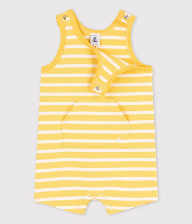 Baby-Kurzoverall aus dickem Jersey gelb/weiss