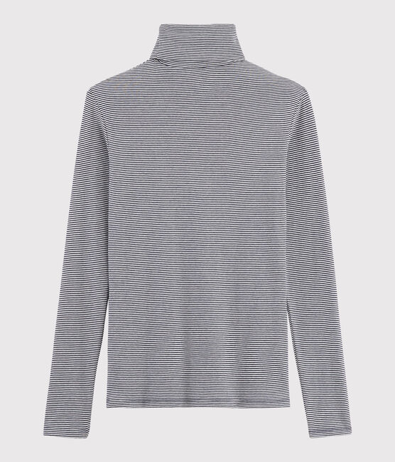 Rollkragenshirt aus gestreifter Baumwolle für Damen blau SMOKING/weiss MARSHMALLOW