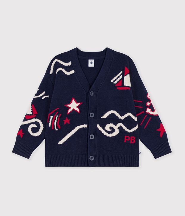 Kinder-Cardigan aus Wolle und Baumwolle mit Motiven rot/vielfarbig