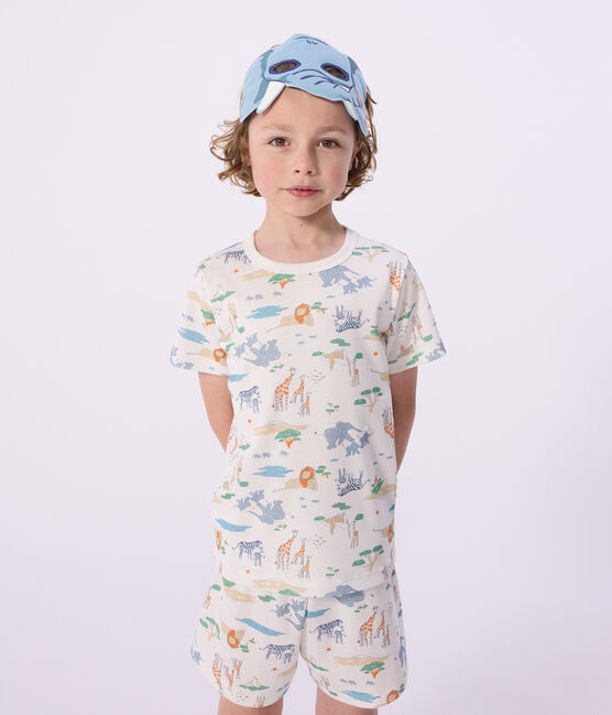 Kinder-Kurzpyjama zum Verkleiden aus Baumwolle mit Savannen-Motiv weiss MARSHMALLOW/weiss MULTICO