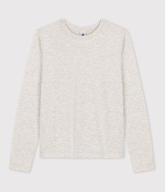 Warmes Damen-T-Shirt L’ICONIQUE aus Baumwolle mit Rundhalsausschnitt grau BELUGA CHINE