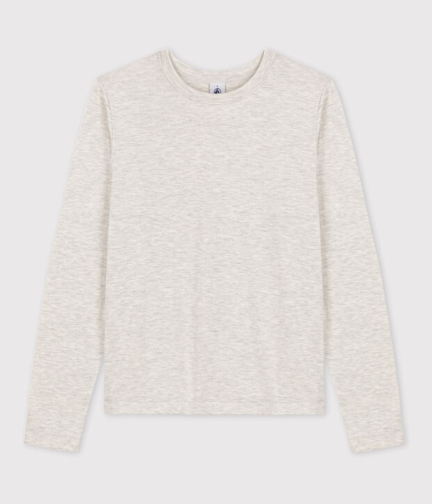 Warmes Damen-T-Shirt L&rsquo;ICONIQUE aus Baumwolle mit Rundhalsausschnitt BELUGA CHINE