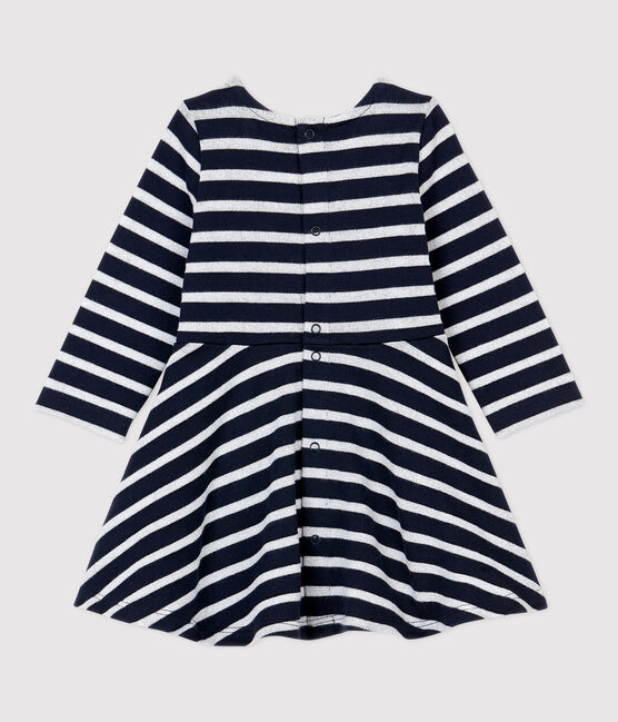 Baby-Kleid aus Molton für Mädchen blau SMOKING/ MARSHMALLOW ARGENT BRILLANT