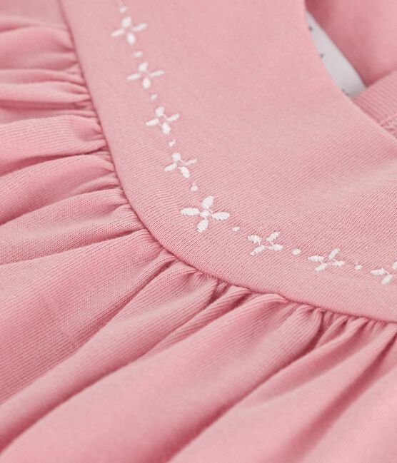 Ärmelloses Baby-Kleid aus einfarbiger Baumwolle mit gestickten Verzierungen am Kragen rosa CHARME