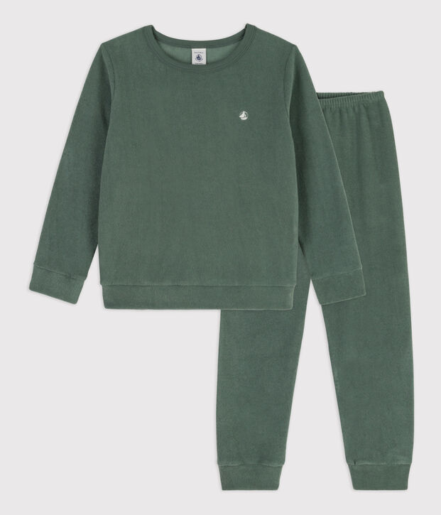 Kinderpyjama aus Frottee gr&uuml;n