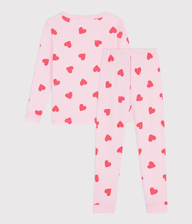 Eng anliegender Kinder-Pyjama aus Baumwolle mit Herzmotiv rosa/orange