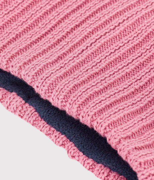 Baby-Schlauchschal aus einfarbigem Strick mit Fleece-Futter rosa