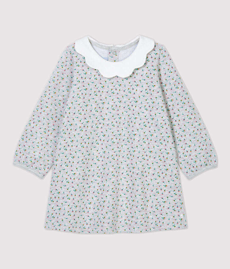 Baby-Kleid aus Molton f&uuml;r M&auml;dchen grau BELUGA/weiss MULTICO