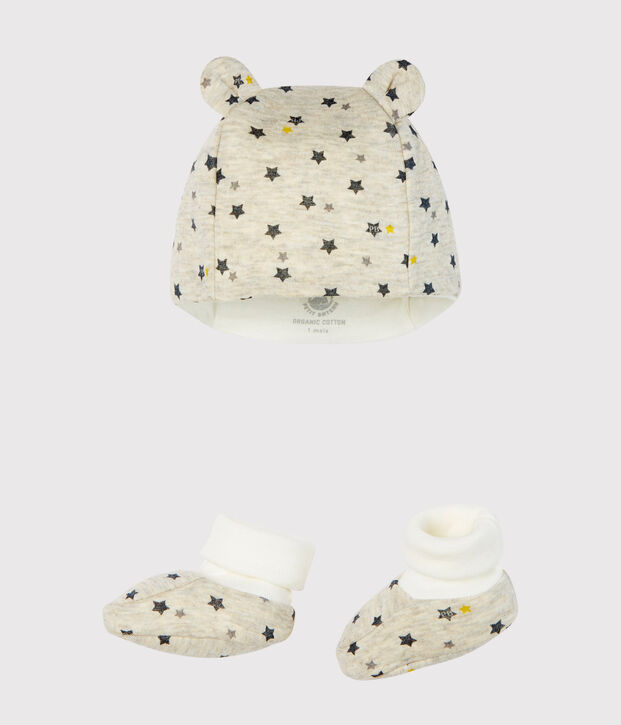 Set mit M&uuml;tzchen und Babyschuhen aus Wolle und Baumwolle f&uuml;r Jungen vielfarbig