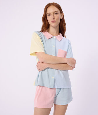 Gestreifte Damen-Pyjamashorts aus Baumwolle mit Knopfleiste