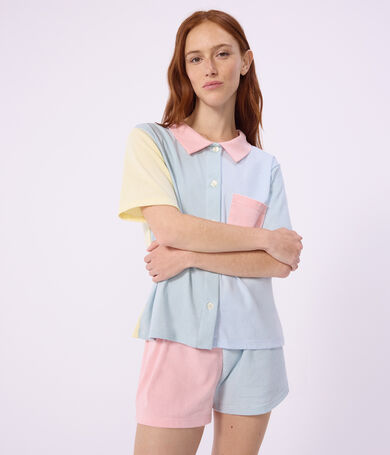 Gestreifte Damen-Pyjamashorts aus Baumwolle mit Knopfleiste