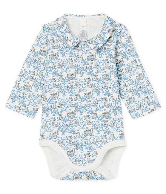Langärmeliger Neugeborenen-Body aus Rippstrick für Jungen weiss MARSHMALLOW/blau TOUDOU/ MULTICO