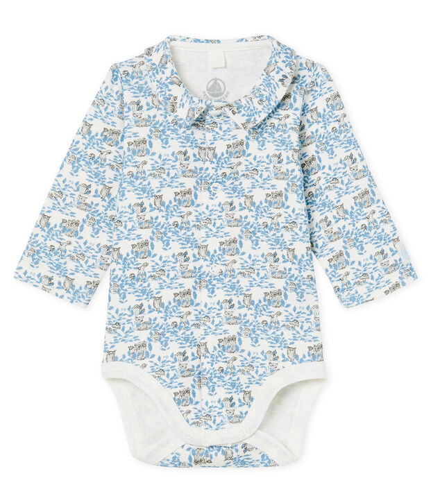 Lang&auml;rmeliger Neugeborenen-Body aus Rippstrick f&uuml;r Jungen weiss/blau/vielfarbig