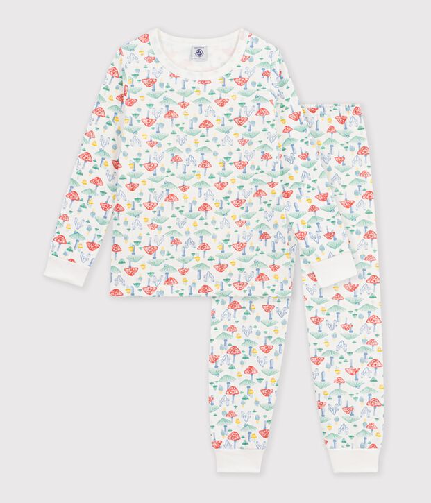 Kinder-Pyjama aus Molton mit Pilzmotiv weiss/vielfarbig