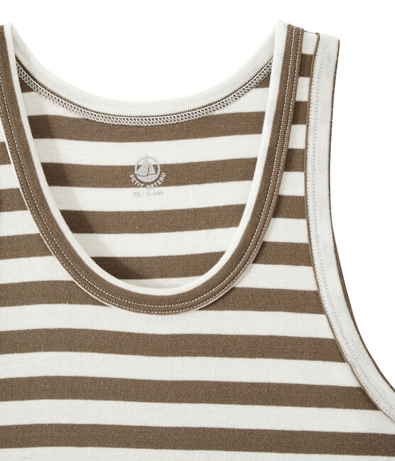Gestreiftes Damen-Top aus Original-Rippstrick braun SHITAKE/weiss MARSHMALLOW